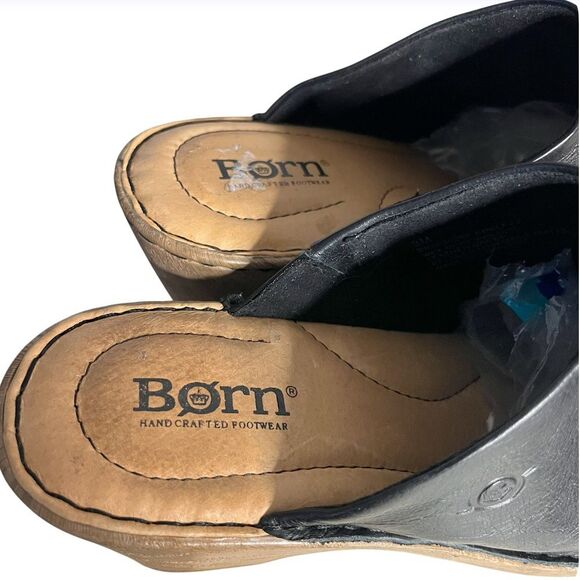BORN Natalie Black Leather Clog Comfort Shoes Wedge Platform Womens Size 8 M - Picture 4 of 10